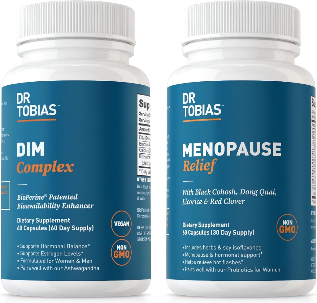 Dr Tobias Ménopause Relief et Complexe DIM - Soutenir l'équilibre hormonal et le confort ménopausique, non-OGM