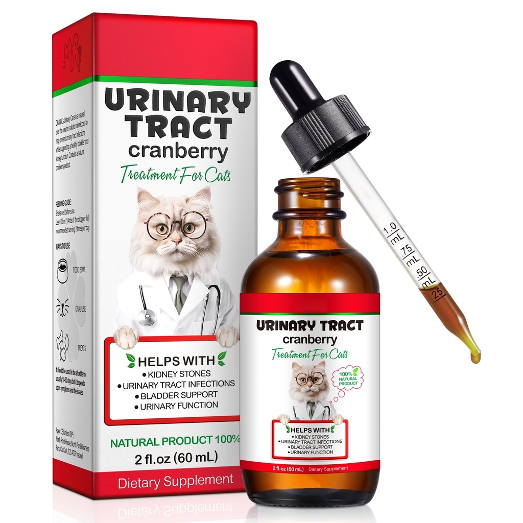 Tract urinaire pour chats, les gouttes naturelles de traitement de l'infection de tract urinaire pour chat soutient Bladder, pierre de rein, chat UTI, supplément de soutien du rein de canneberge, saveur de poulet - 60ml / 2,02oz