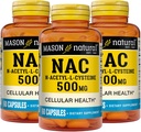 Mason Natura NAC N,acétyl,L,Cysteine 500 mg, 6 mois d'approvisionnement, soutient la santé cellulaire normale, Immune System Booster for General Wellness, 3 Pack