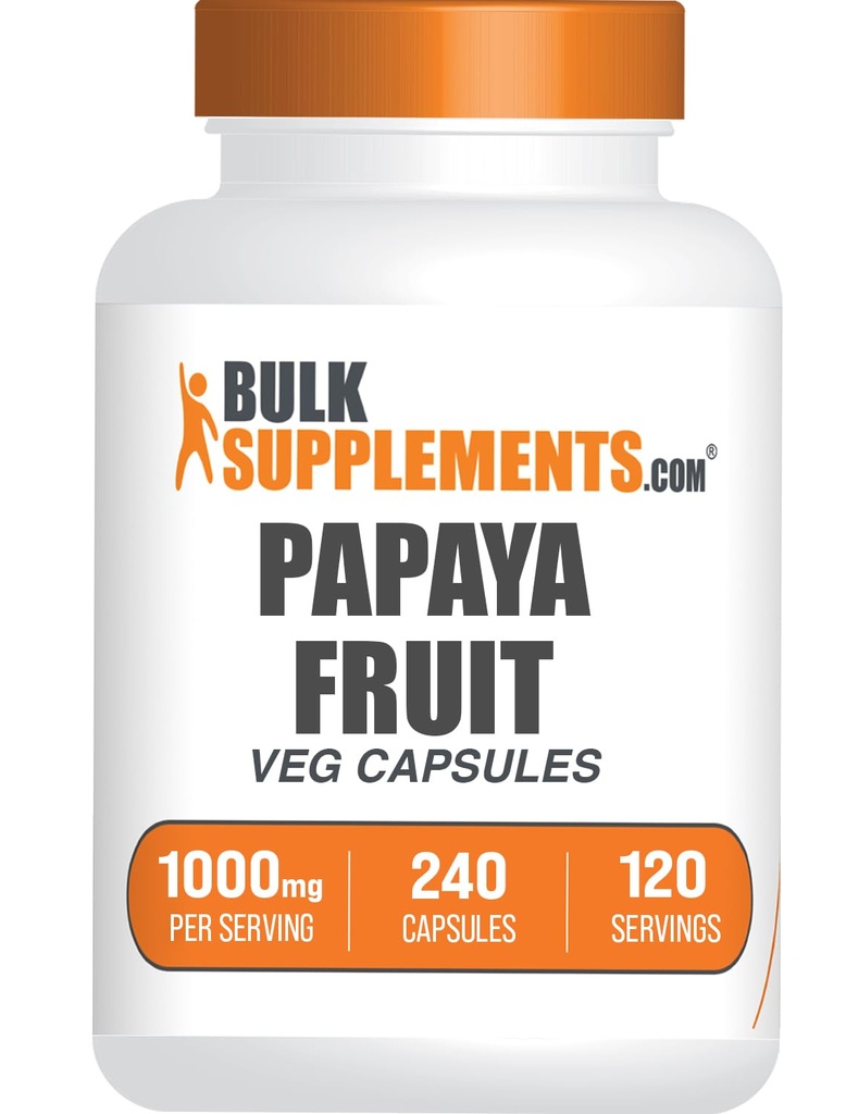 BulkSupplements.com Capsules d'extraits de fruits Papaya - de Carica Papaya, Supplément à base de plantes - Sans gluten, 1000mg, 2 capsules par portion, 240 Nombre (paquet de 1)