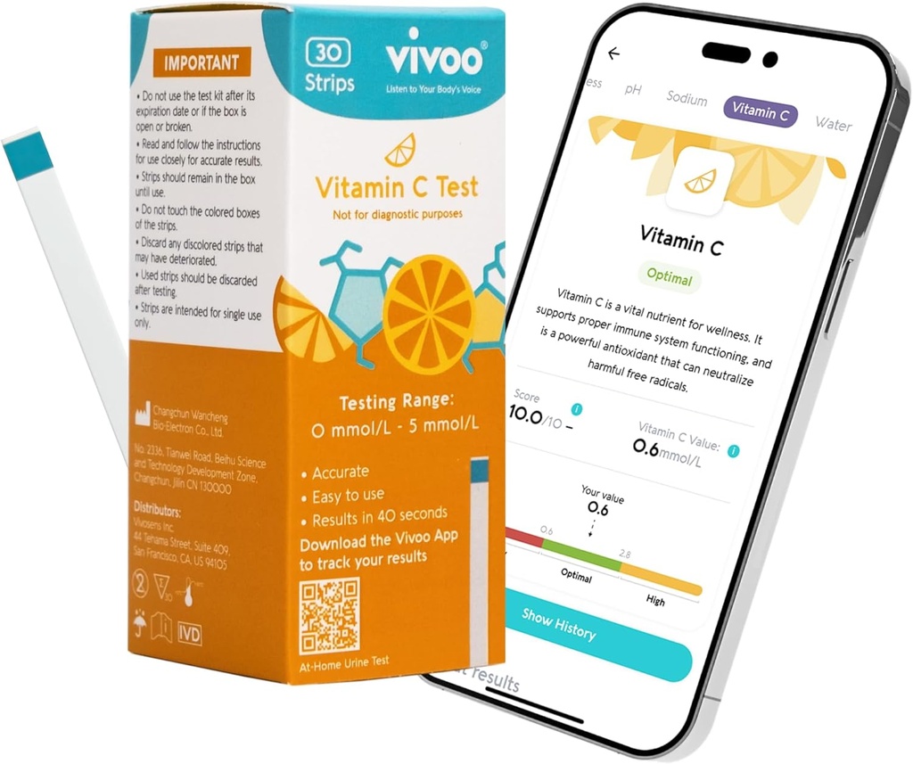 Vivoo Test Strip - suivre votre état de vitamine C à la maison! 40-Second test pour des niveaux précis, vous permettant d'optimiser votre nutrition - 30 bandes