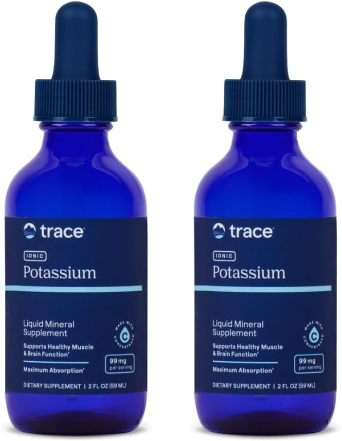 Trace Minerals Ionic Potassium - Supplément au potassium et au magnésium - Supplément liquide pour faciliter l'absorption minérale - Supplément santé du cerveau et de la fonction musculaire - 2 fl oz (2 pack) (66 portions)