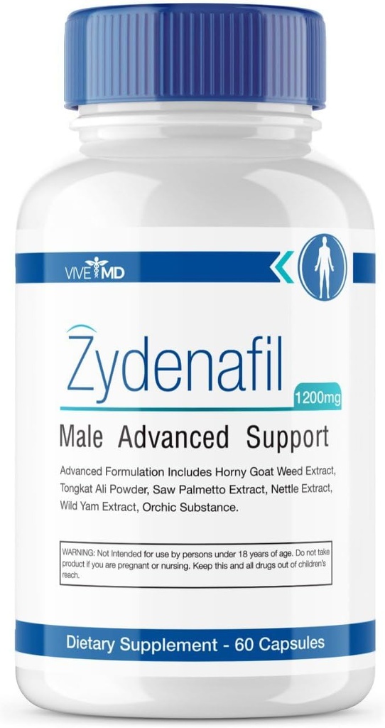 VIVE MD Pills Zydenafil pour hommes Formule avancée - Pills Zydenafil mâles - Zydenafil 1200mg pour la force maximale avec Tongkat Ali, Saw Palmetto, commentaires sur les mauvaises herbes à la chèvre (60 capsules)