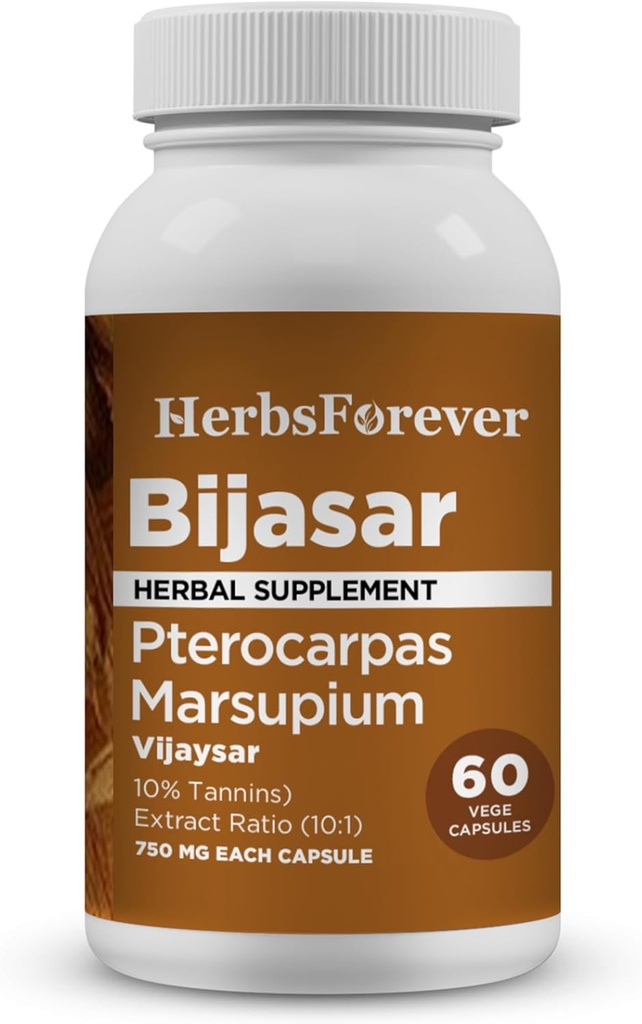 HerbsForever Bijasar(Indian Kino Tree, Malabar Kino)-Extra Strength(10:1) Extrait,Equiv.à 4800mg Poudre d'écorce par portion-Liver Support et désintoxication de sucre et de pureté du sang