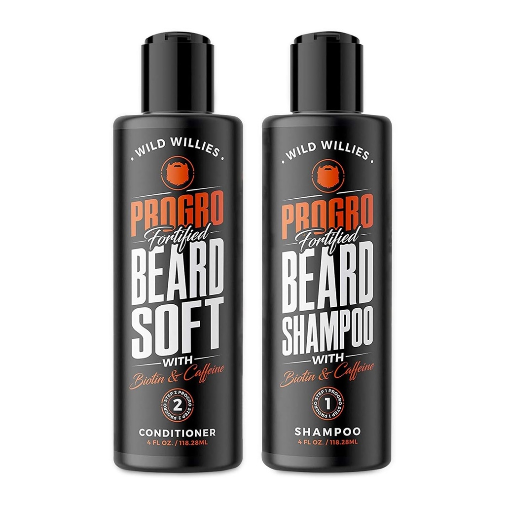 Wild Willies ProGro Beard Growth Shampoo & Conditioner Set for Thicker & Fuller Beard