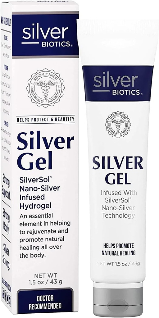 American Biotech Labs Silver Biotics breveté Multivalent SilverSol 20 PPM Gel apaisant pour la peau polyvalent 1,5 oz pour le confort et le bien-être de la peau