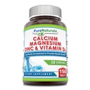 Pure Naturals Supplément de vitamine D3 au zinc de magnésium Calcium 1000mg, magnésium 400mg, zinc 25mg, vitamine D3 600 UI Sans OGM (150 comprimés)