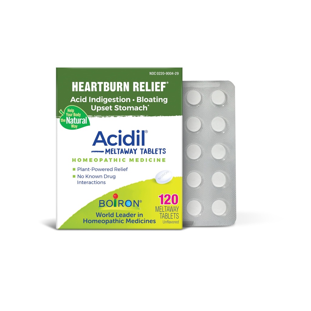 Comprimés d'acide Boiron pour soulager le reflux acide, les brûlures d'estomac, l'indigestion et l'estomac relevé - 120 Compte