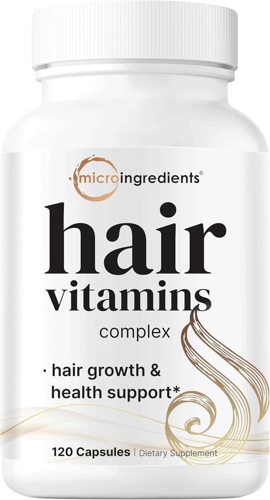 Micro-ingrédients Vitamines de croissance capillaire pour les femmes et les hommes, 120 Capsules Formule 14-en-1 avec Biotine, Collagène, Keratin, Saw Palmetto & More
