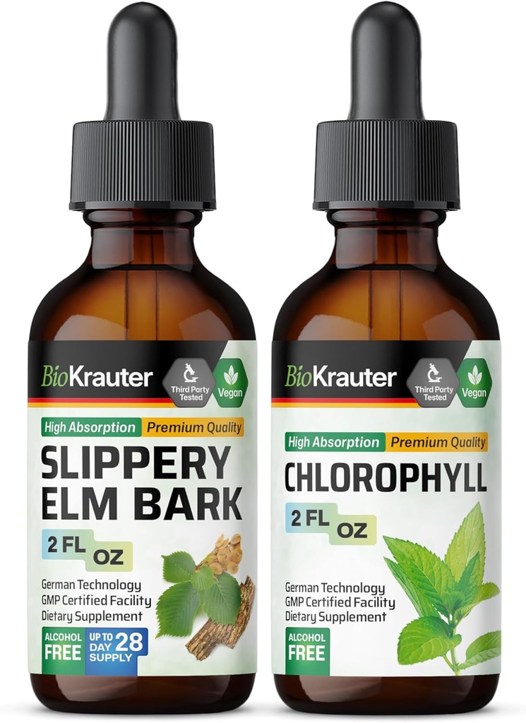 BIO KRAUTER Slippery Elm Tincture 2 Fl. Oz. & Chlorophyll Tincture 2 Fl. Oz.