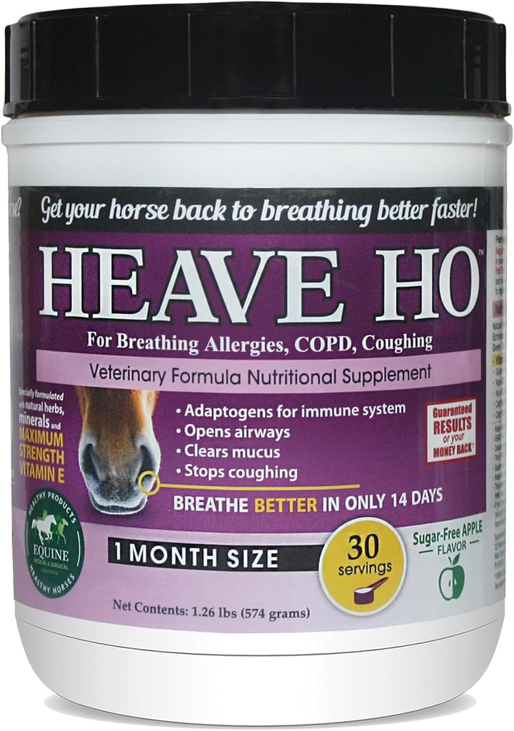 Heave Ho Horse Supplément nutritionnel pour allergies respiratoires, MPOC, Toux 30 portions de pommes sans sucre