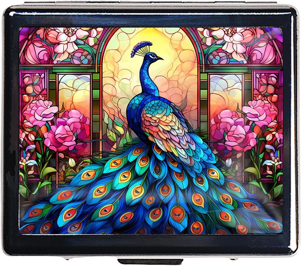 Silver Vintage Pill Box 7 Day Metal Pill Box avec miroir et 8 compartiments Mignon organisateur de pilule de voyage pour la chasse (Peacock)