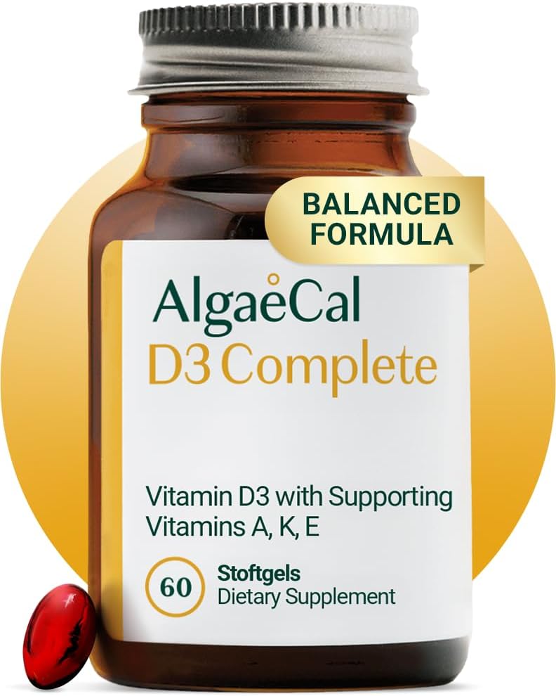 ALGAECAL 4-en-1 Vitamine D3 K2 Complet - Supplément de vitamine ADK, soutien immunitaire amélioré et santé des os avec D3 K2, A, et E - Bien-être corporel entier et force des os, 60 softgels Easy-Swallow, fabriqués aux États-Unis