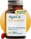 ALGAECAL 4-in-1 Vitamin D3 K2 Complete - ADK Vitamin Supplement, Enhanced Immune Support & Bone Health with D3 K2, A, & E - Whole Body Wellness & Bone Strength, 60 Easy-Swallow Softgels, Made in USA