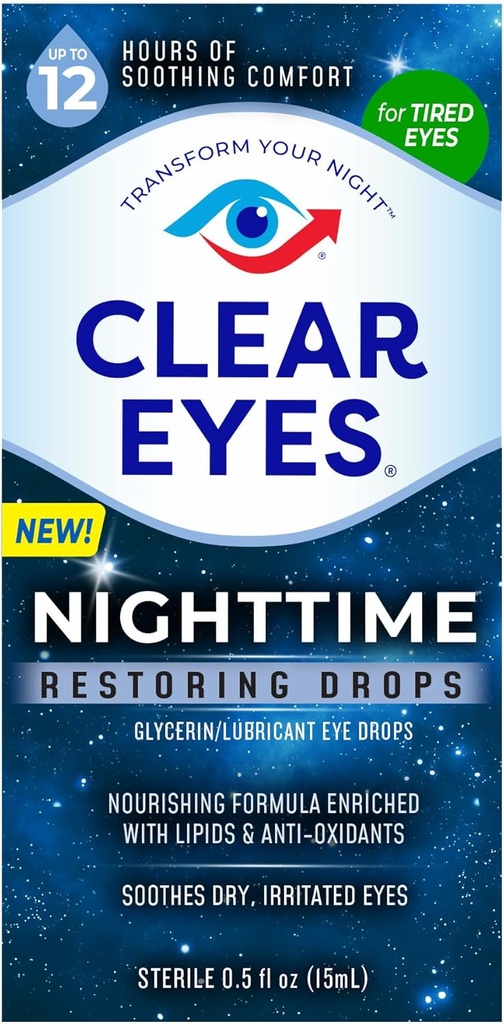 Clair Yeux Nuit Restaurer les gouttes oculaires, sans danger pour la nuit pendant 12 heures de confort apaisant, 0,5 Fl Oz