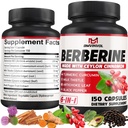 Berberine HCl, 150 Capsules - Plus Ceylan Cinnamon, Turmeric, Thistle de lait, Artichaut, Poivre noir, Berberine HCI Suppléments Racines Pills - Système immunitaire