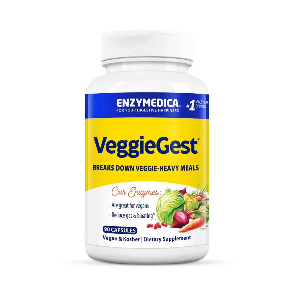 Enzymedica, VeggieGest, Enzymes digestifs, soutient le gaz occasionnel et le dégel des repas à haute fibre, pour les régimes végétaliens et végétariens, mélange enzymatique pour la santé digestive, 90 comte
