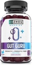 Zhou Gut Guru - Gummies de santé Gut pour les hommes et les femmes, Supplément de fibre prébiotique et probiotique pour la digestion et la santé Gut - 60 Gummies végétaliens