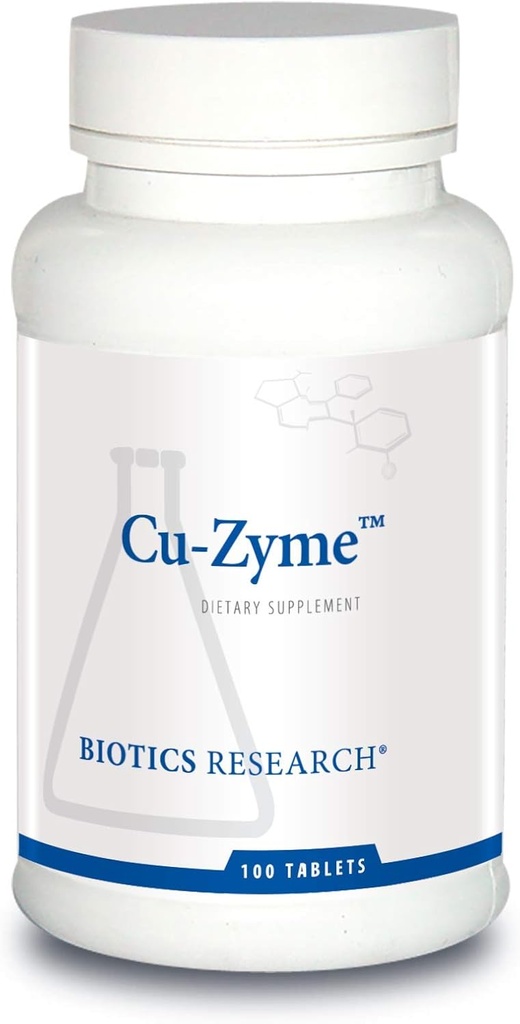 Recherche en biotique Supplément minéral essentiel Cu-Zyme, métabolisme de l'énergie, absorption de fer, os sains, fonction immunitaire 100 comprimés