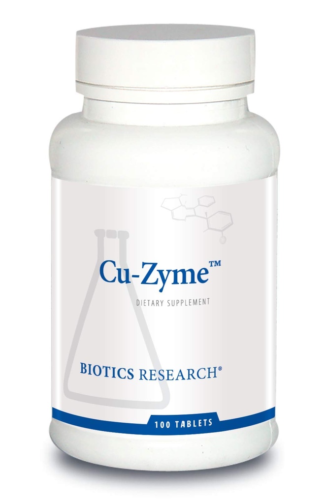 Recherche en biotique Supplément minéral essentiel Cu-Zyme, métabolisme de l'énergie, absorption de fer, os sains, fonction immunitaire 100 comprimés