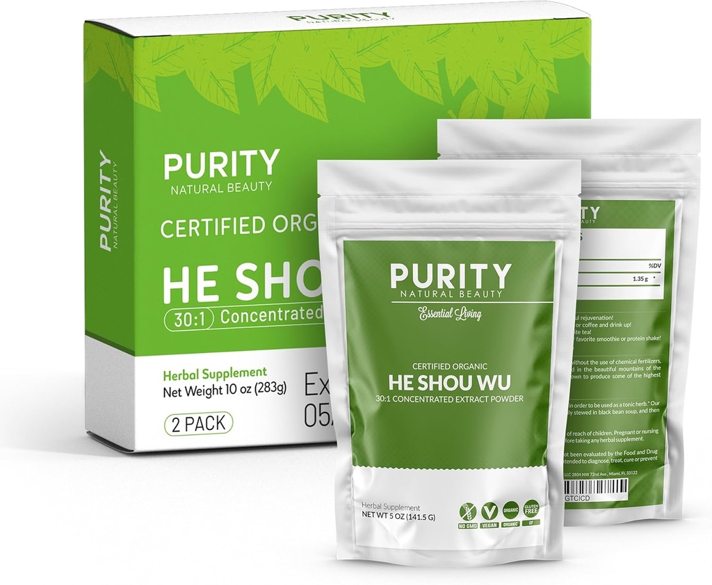 Certified Organic He Shou Wu - Grand sac 5oz de 30:1 Concentré-Fo-ti - Extrait de Foti Organic- Fo ti He Shou Wu Organic (Pack de 2-10 Ounces)