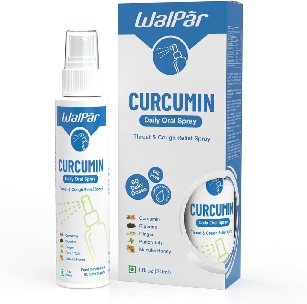 Spray oral Curcumin - Un mélange naturel avec Curcumin, Piperine, Extrait de gingembre, Punch Tulsi, et Manuka Honey.
