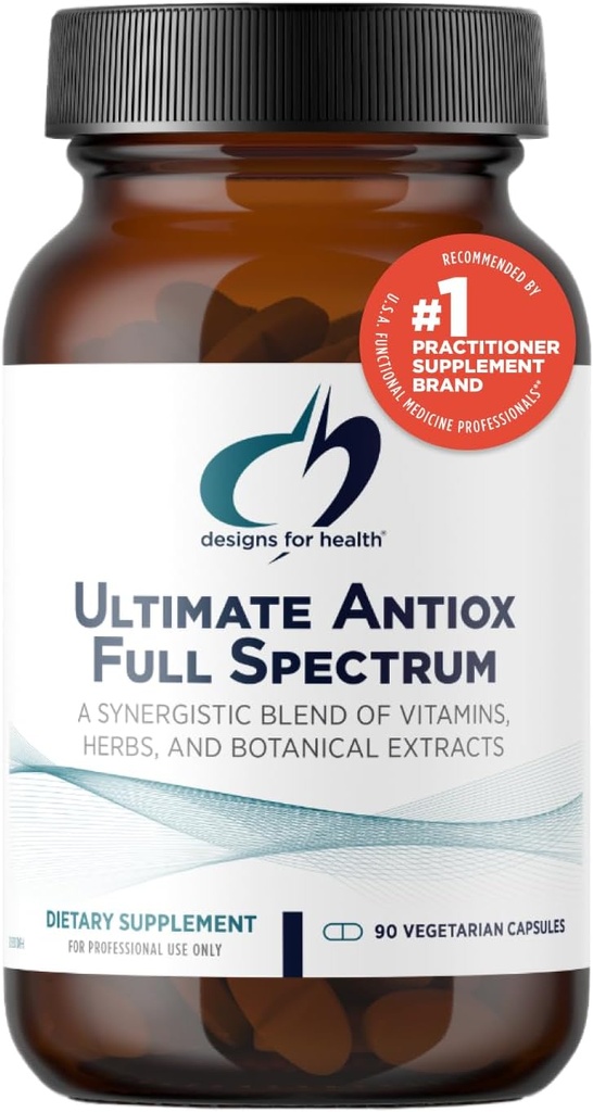 Designs for Health Ultimate Antiox Full Spectrum - Supplément antioxydant avec resvératrol, Acerola, Lutéine, Curcumine C3, Quercetin + Plus (90 Capsules)