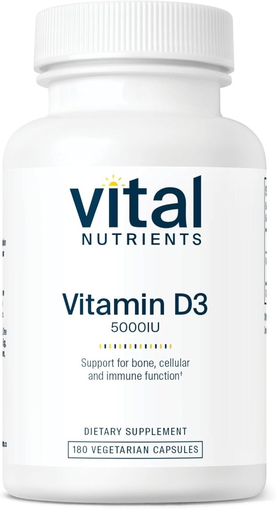 Éléments nutritifs vitaux Vitamine D 5000 UI de supplément Vitamine D3 d'os, de dents, de muscles sains* de la fonction cellulaire et immunitaire de l'absorption de calcium de 180 capsules de gluten, de lait et de soja