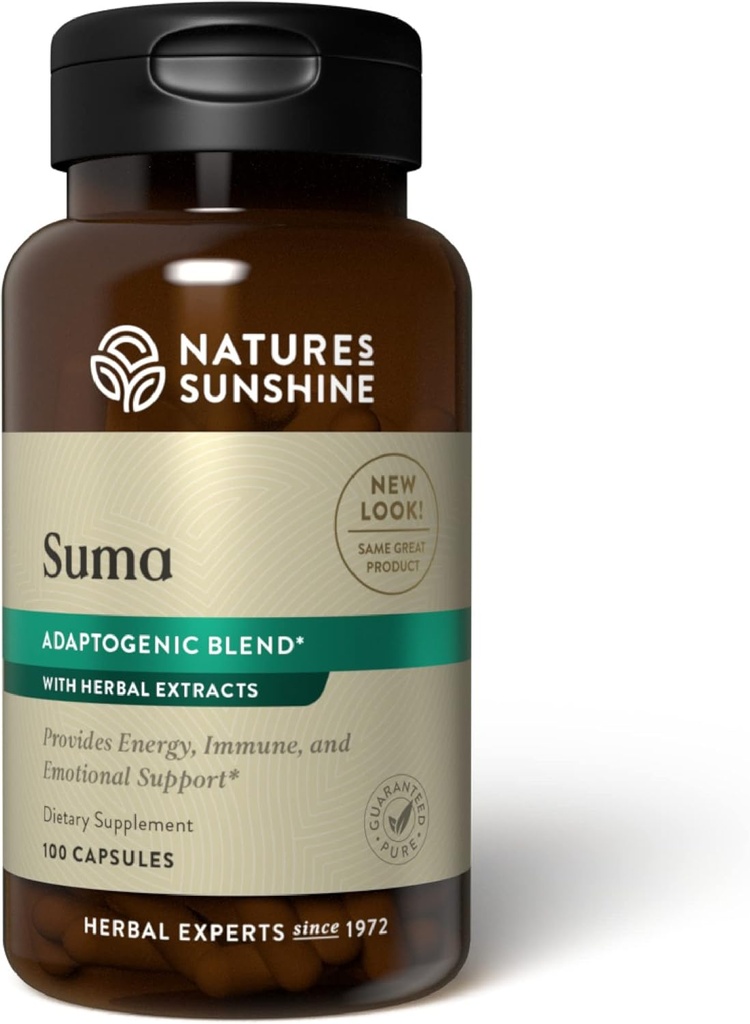 La combinaison Sunshine Suma de la nature, 100 capsules, augmente l'énergie et soutient le système immunitaire avec six herbes Adaptogènes puissantes