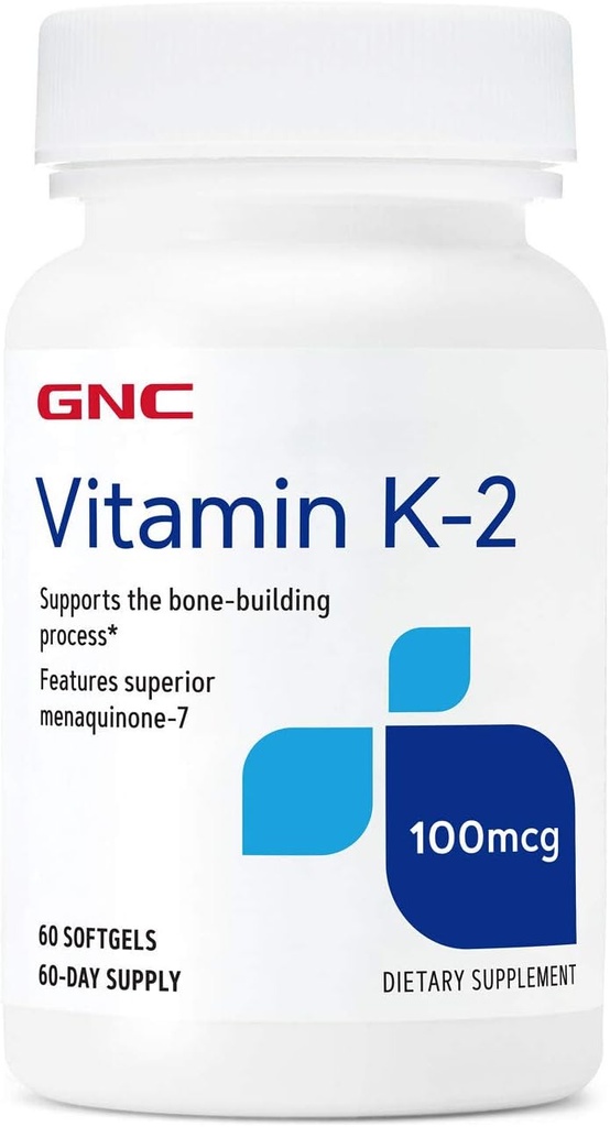 GNC Vitamine K-2 100mcg, supporte le processus de construction des os, 60 Softgels
