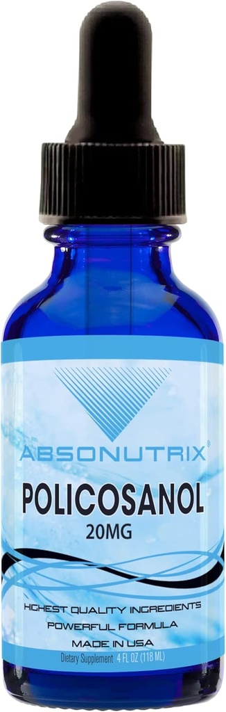 Absonutrix Policosanol 20mg, 4 Fl Oz Bottle, 200 Highly Potent Servings, High Bioavailability, Quick Absorption, Third-Party Tested, GMP-Certified, Non-GMO, Cruelty-Free Products, Made in USA