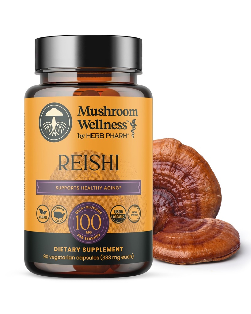Champignons Bien-être Reishi Capsules de champignons, avec Reishi rouge biologique pour le soutien immunitaire, le système nerveux traditionnel et la santé cardiovasculaire, 90 capsules végétaliennes*