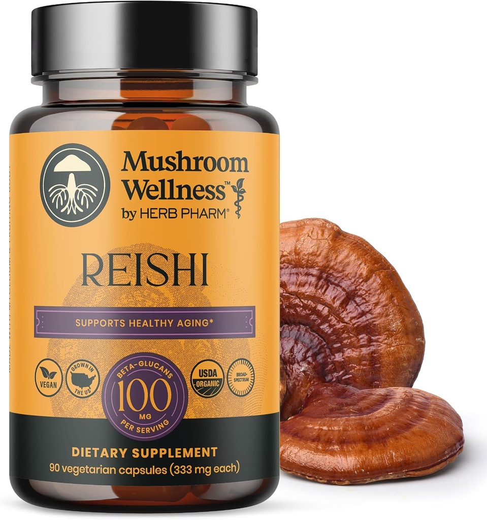 Champignons Bien-être Reishi Capsules de champignons, avec Reishi rouge biologique pour le soutien immunitaire, le système nerveux traditionnel et la santé cardiovasculaire, 90 capsules végétaliennes*
