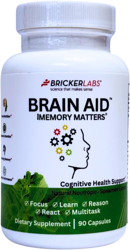 Bricker Labs Cerveau Aid Memory Matters – Supplément Cerveau Nootropique avec Neumentix Spearmint Extract pour support cognitif, focus, concentration et mémoire – 90 Capsules