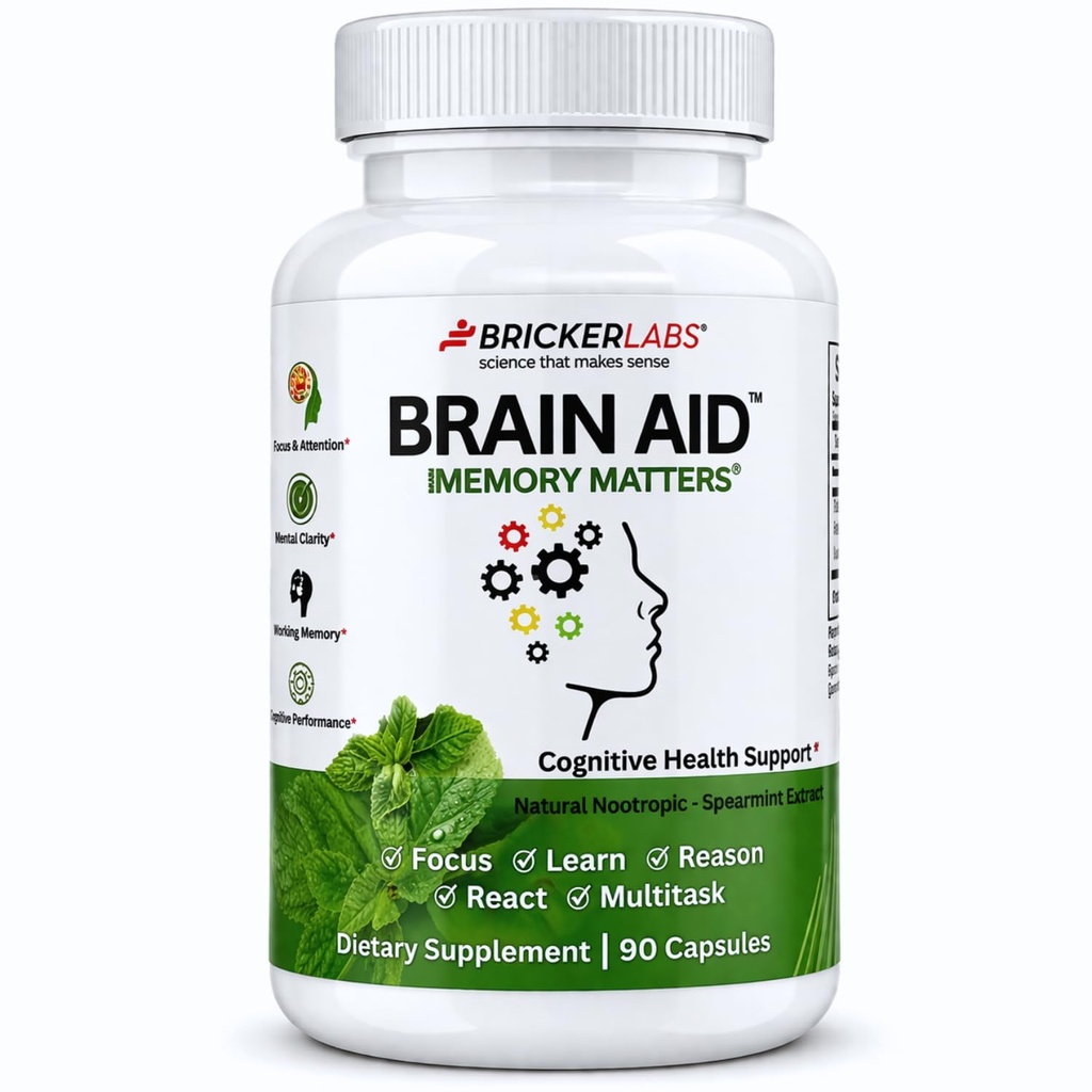 Bricker Labs Cerveau Aid Memory Matters – Supplément Cerveau Nootropique avec Neumentix Spearmint Extract pour support cognitif, focus, concentration et mémoire – 90 Capsules