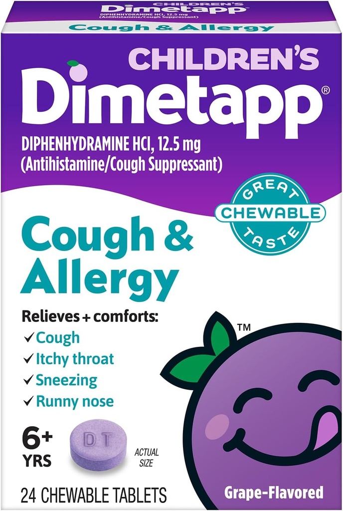 Dimetapp Children’s Cough & Allergy Chewable, 24 Tablets, Grape