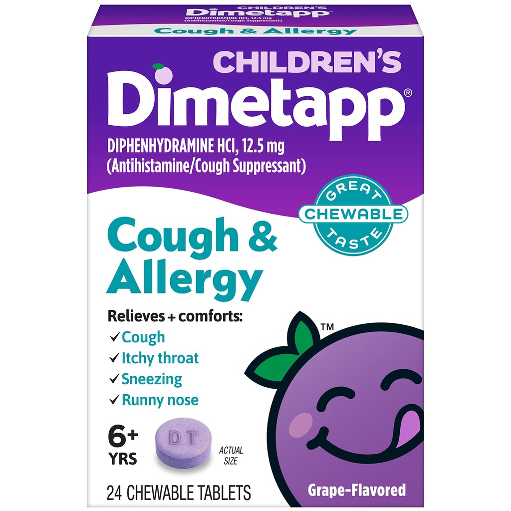 Dimetapp Enfants Toux et Allergie à croquer, 24 comprimés, raisin