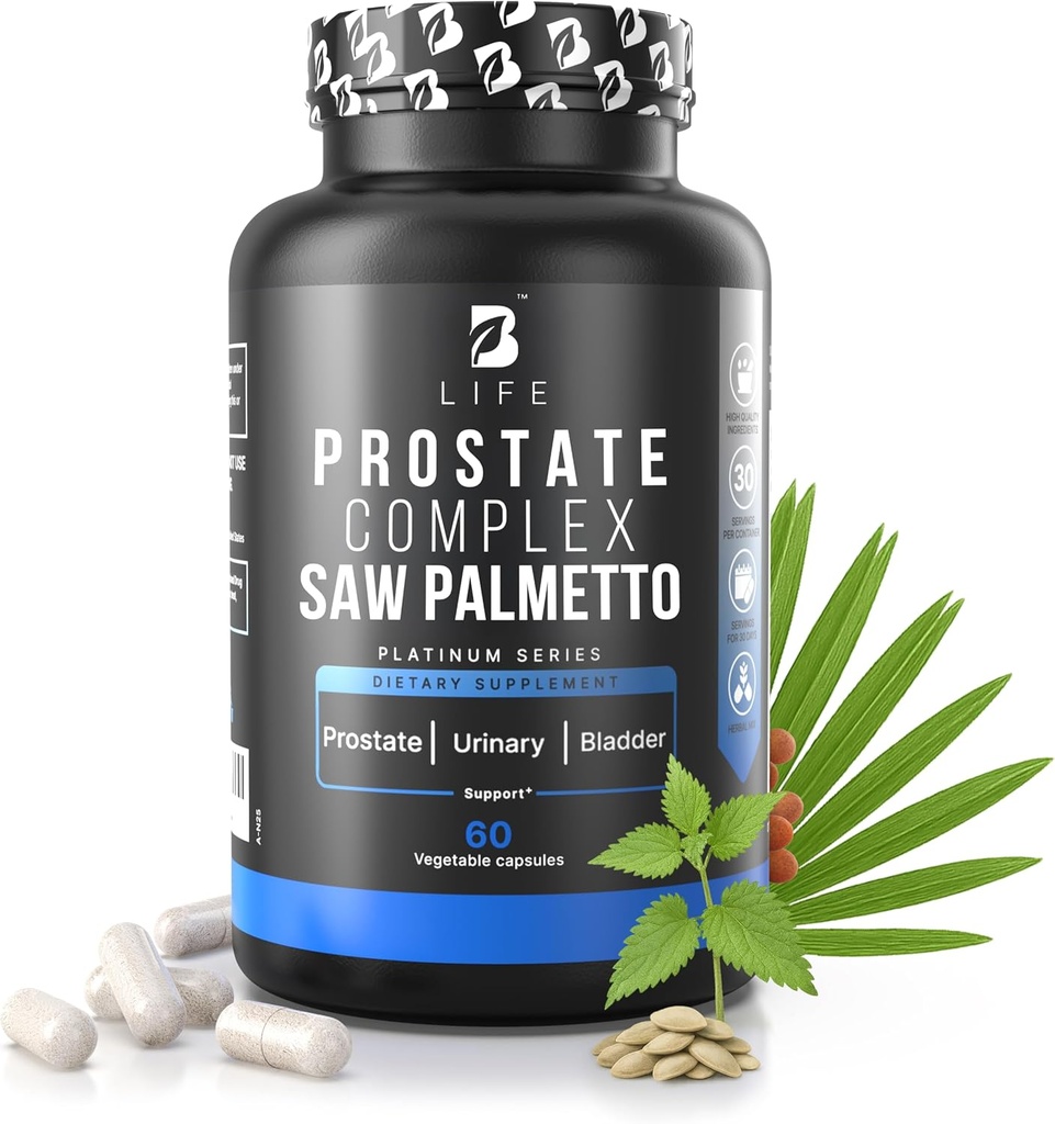 Suppléments de santé de la prostate pour les hommes avec Palmetto de scie pour les hommes et les capsules d'huile de graines de citrouille - Root de nerfs - 60 capsules – 30 jours d'approvisionnement