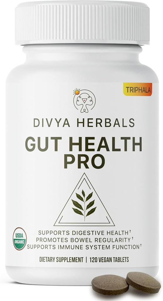 Gut Health Pro - Soulagement, désintoxication et soutien digestif - Supplément 100 % de Triphala biologique pur - pour les femmes et les hommes - Comprimés végétaliens non couchés -120Ct