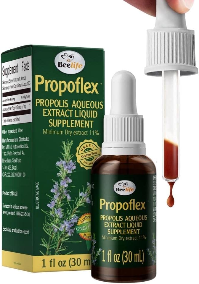 Extrait de propolis verte de Propoflex Beelife - Pas d'alcool Teinture de propolis d'abeille, hauts niveaux d'Artepillin-C - Supplément liquide antioxydant-Rich pour le bien-être - Naturel & Kosher - Fabriqué au Brésil, 1 Fl. Oz.