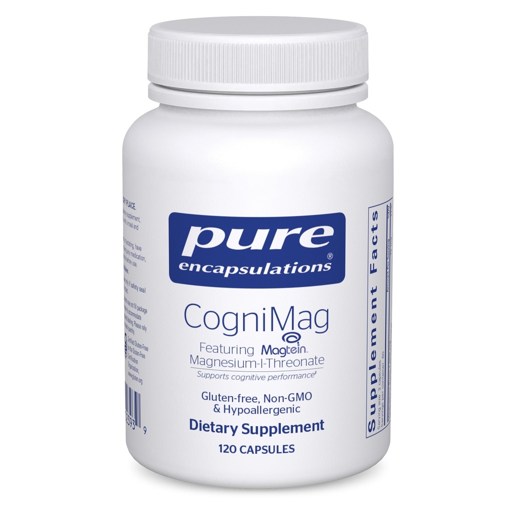 Encapsulations pures CogniMag 120's - Supplément Magnésium-L-Thréonate - Soutient la santé cérébrale et la mémoire* - Comprend Magtéine et Mélange de polyphénol - 120 Capsules