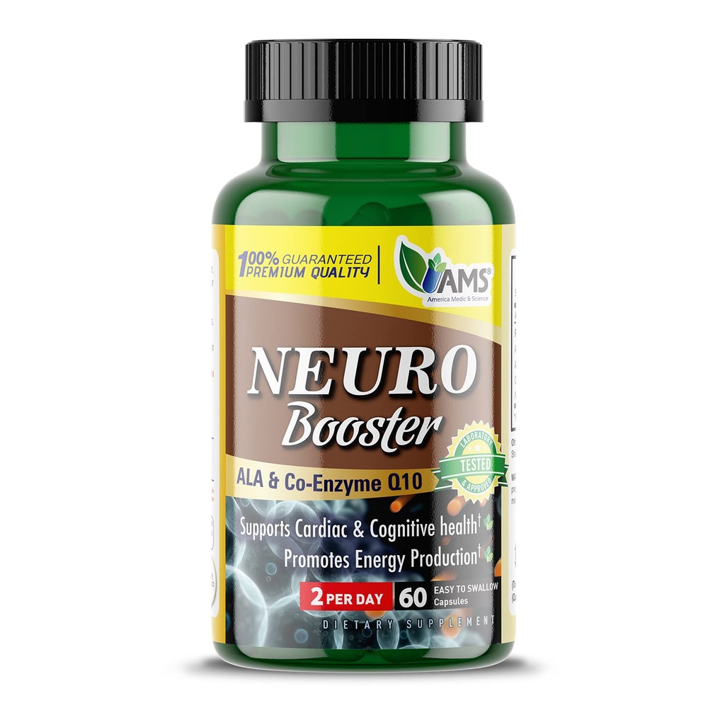 America Medic & Science Neuro Booster (60 Capsules)- Supplément nutritionnel pour la santé du cerveau-Pills vitaminiques pour une meilleure mémoire et une meilleure fonction cognitive avec Coenzyme Q10, ALA et acétyl L-Carnitine