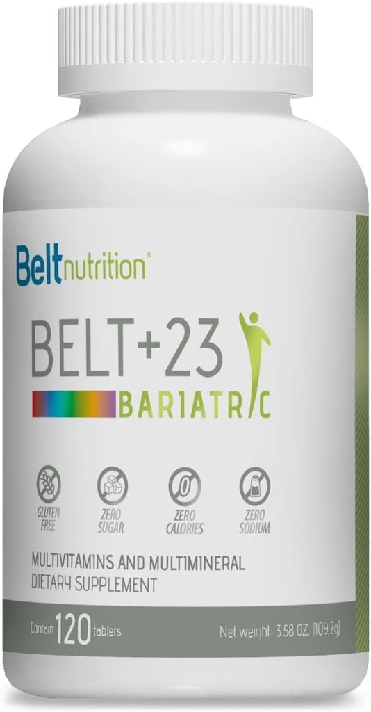 Ceinture +23 Tables multivitamines et multiminérales bariatriques (dépassement gastrique, gastrectomie à manches) avec fer - Pas d'arôme - 1 mois d'approvisionnement
