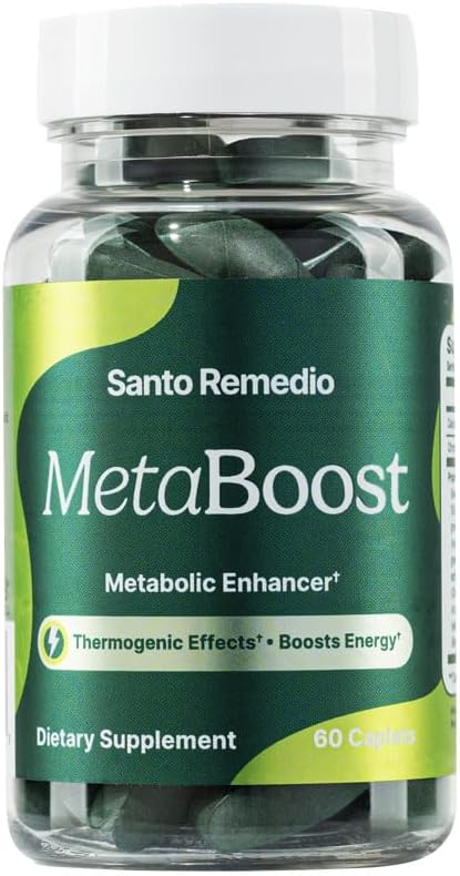 Santo Remedio MetaBoost, complément alimentaire, Enhancer métabolique, fournit un effet thermogénique, augmente la brûlure de calories, thé vert (thermogène), chrome et calcium, 60 comprimés, végétarien