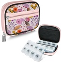 Serfeymi Weekly Pill Organizer Pill Case for Purse with Amovible 7 Day Pill Box, Fashionable Travel Medicine Organizer Pill Container for Medicine, Vitamine, Supplement - Bloom 03 + Pill Box