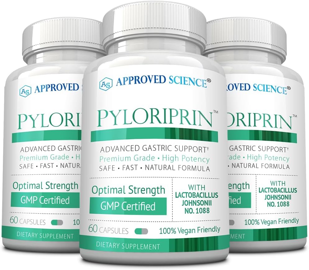 Pyloriprine scientifique approuvée - Soutien digestif avancé pour une estomac en bonne santé - Zinc L-Carnosine, Probiotique, Brocoli Sprout, Licorice déglycyrrhisée - 180 capsules - Approvisionnement de trois mois - Vegan