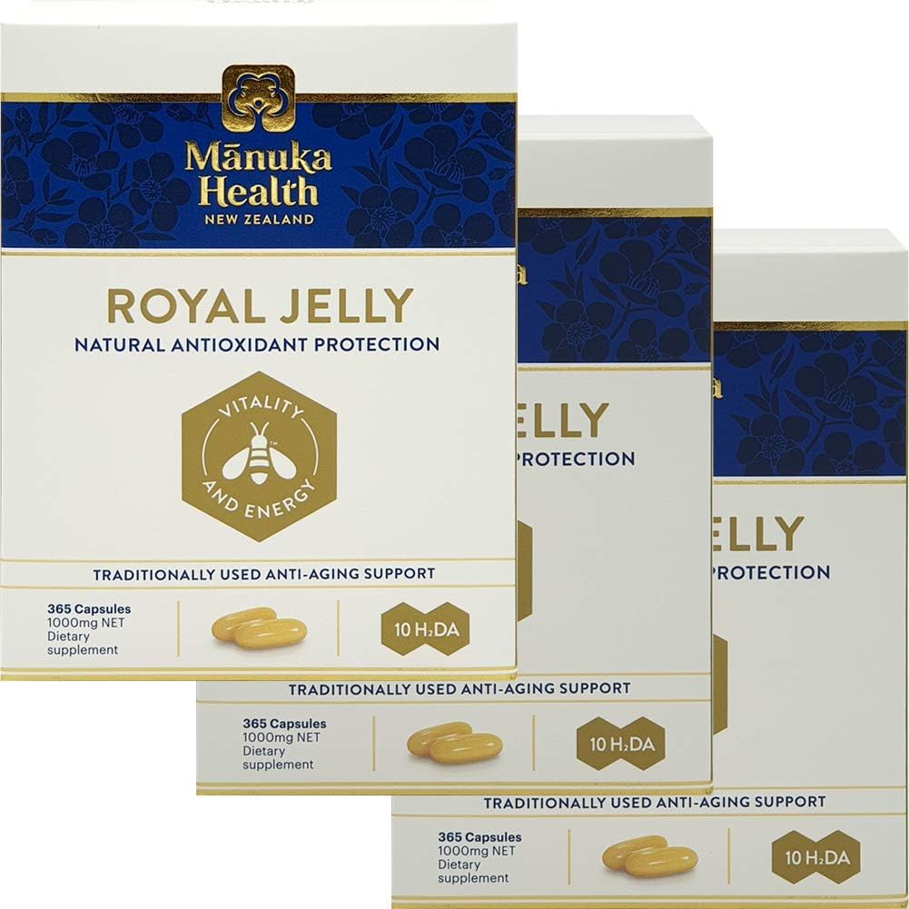 Manuka Health 10hda Royal Jelly 1000mg 365 Capsules 100% Pure New Zealand Royal Jelly Immune System Booster & Supporte Skin Health & Vitalité (Pack of 3)