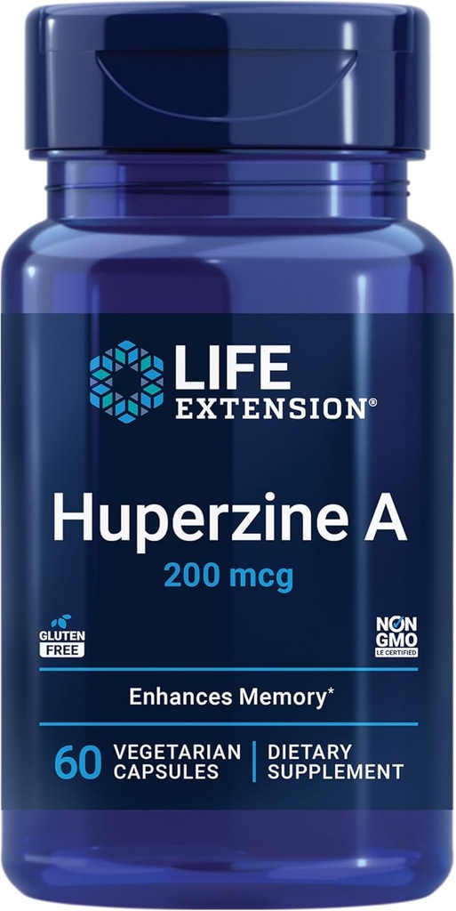 Life Extension Huperzine A, Mémoire Santé, Santé cognitive, Extrait de mousse de club chinois, Sans gluten, Non-OGM, Végétarien, 60 Capsules