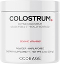 Codeage Bovine Colostrum Supplément en poudre 4-Mois, 1000mg par portion, Source éthique d'herbe, Immunoglobuline-Rich Prix Premier lait, Pasteurisé à la chaîne froide, Aggloméré, Non-OGM, 4.3 OZ