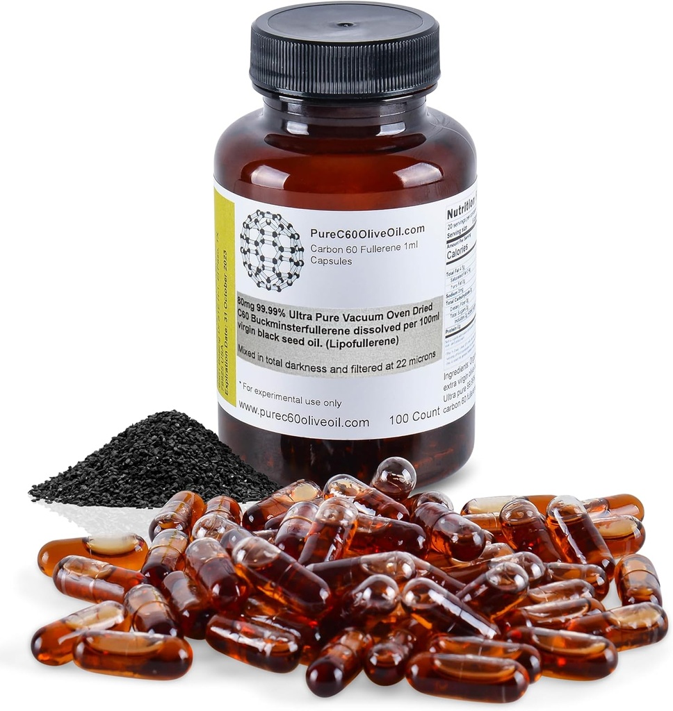 C60 Organic Black Seed Oil Capsules Capsules Pills 100ml / 3,4 Fl Oz - 99.99% Carbon 60 Sans solvant 80mg - Classe alimentaire - Carbon 60 Black Seed Oil - du principal producteur mondial